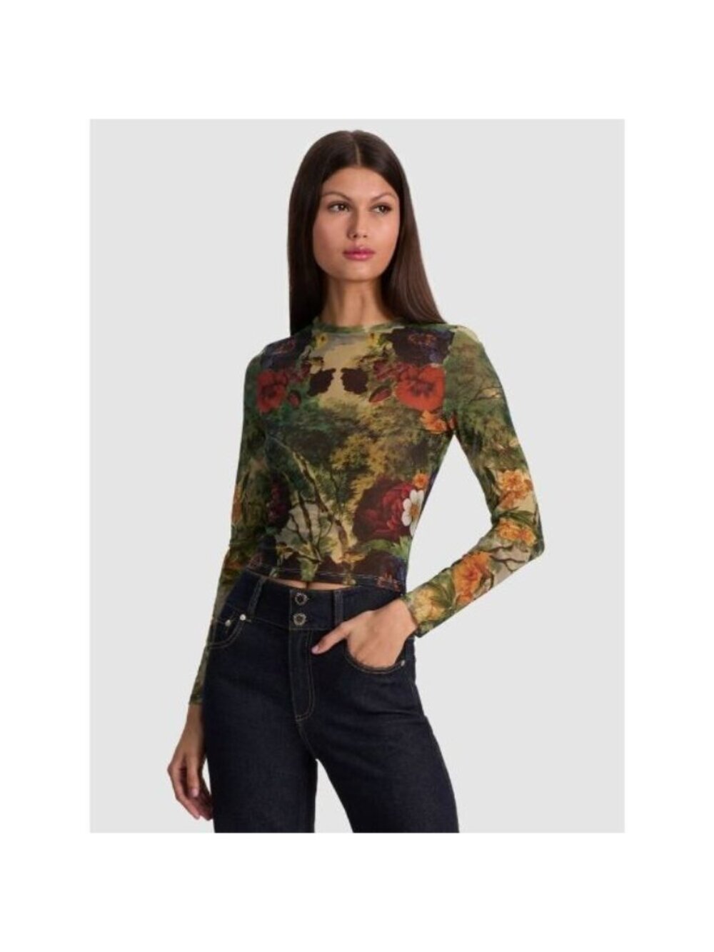 Alice + Olivia Delaina Forbidden Forrest Mesh Top Large